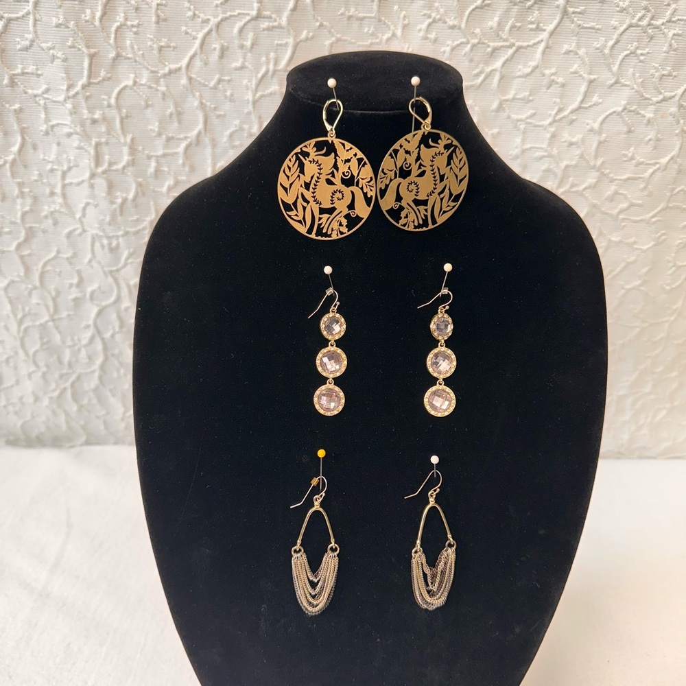 Vintage 90s Paired Earrings Fish Hook Lot of 3 Fashion Jewelry